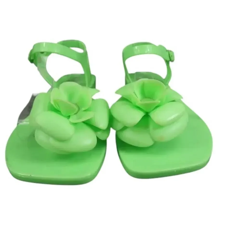 Jeffrey Campbell Shoes Womens 6 Sandal Jelly Flat Flower Thong Ankle Strap Green